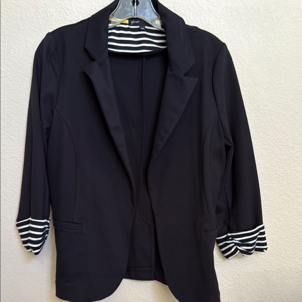 Gibson Black and White Striped Cuff Blazer